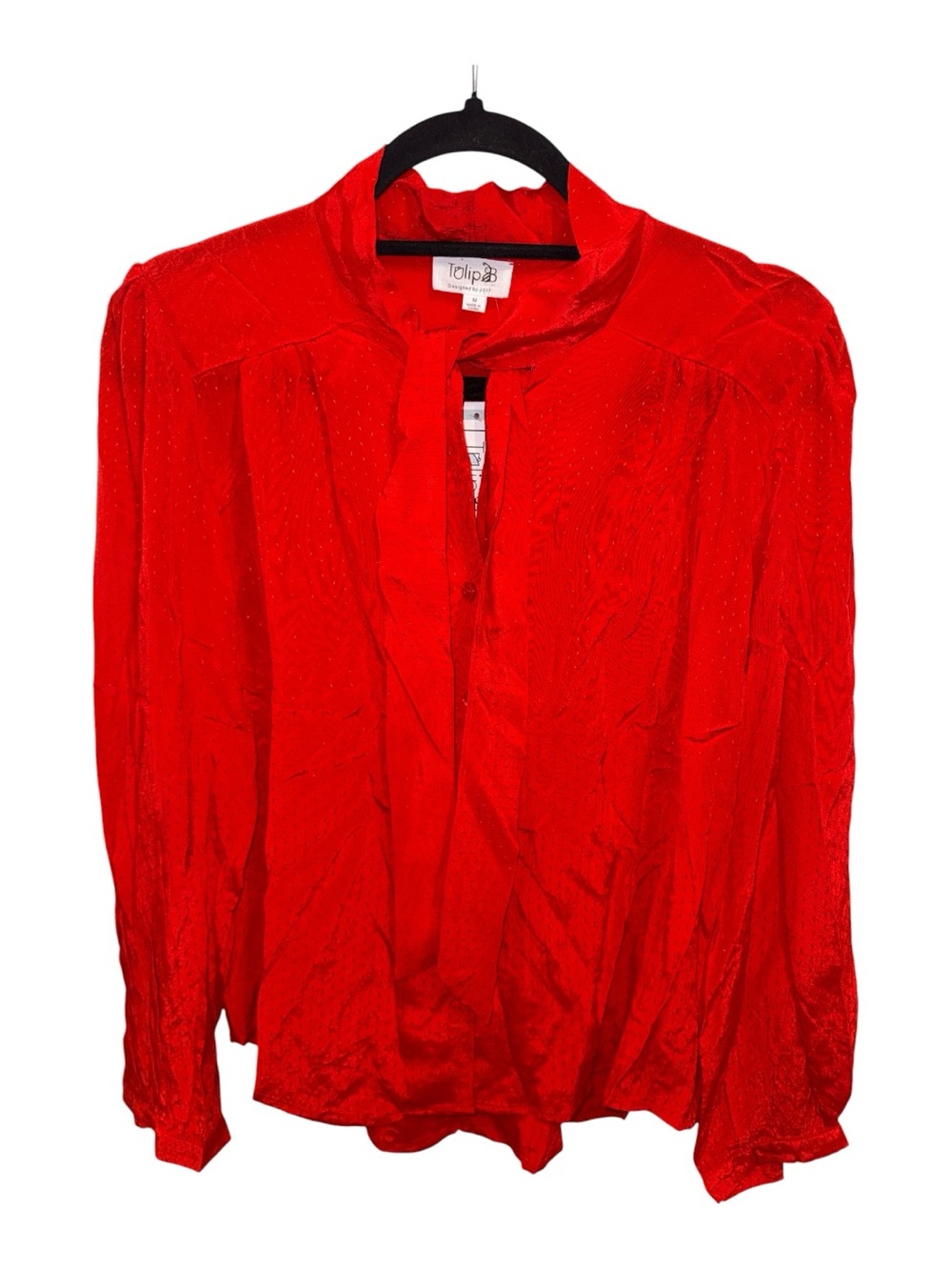 Tolipa Vibrant Red Tie-Neck Blouse